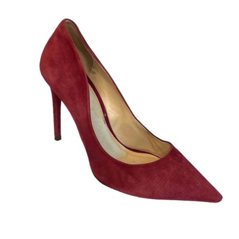 Alexandre Birman Red Suede Stiletto Heels with Snakeskin Detail